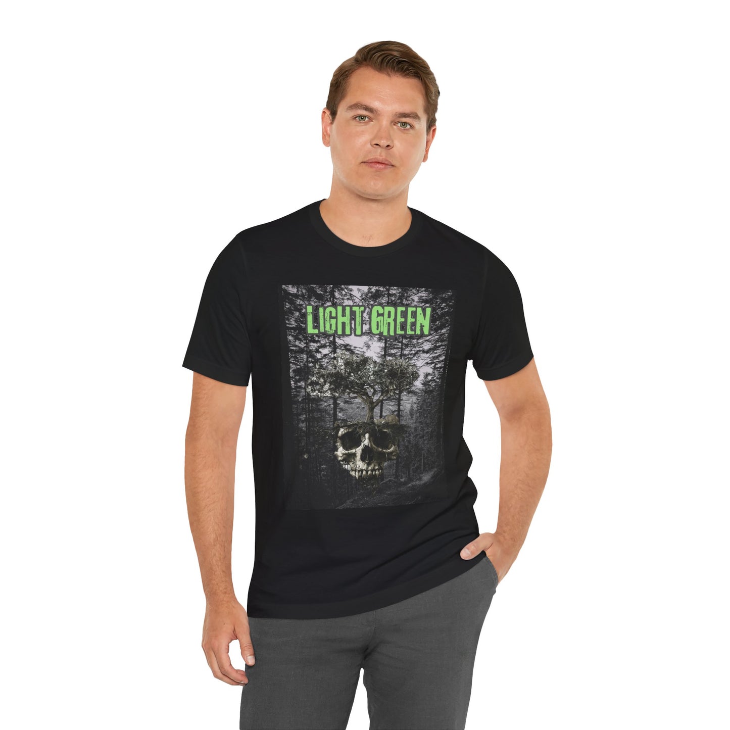 Light Green Skull Forest Unisex Tee - Edgy Graphic T-Shirt for Nature Lovers