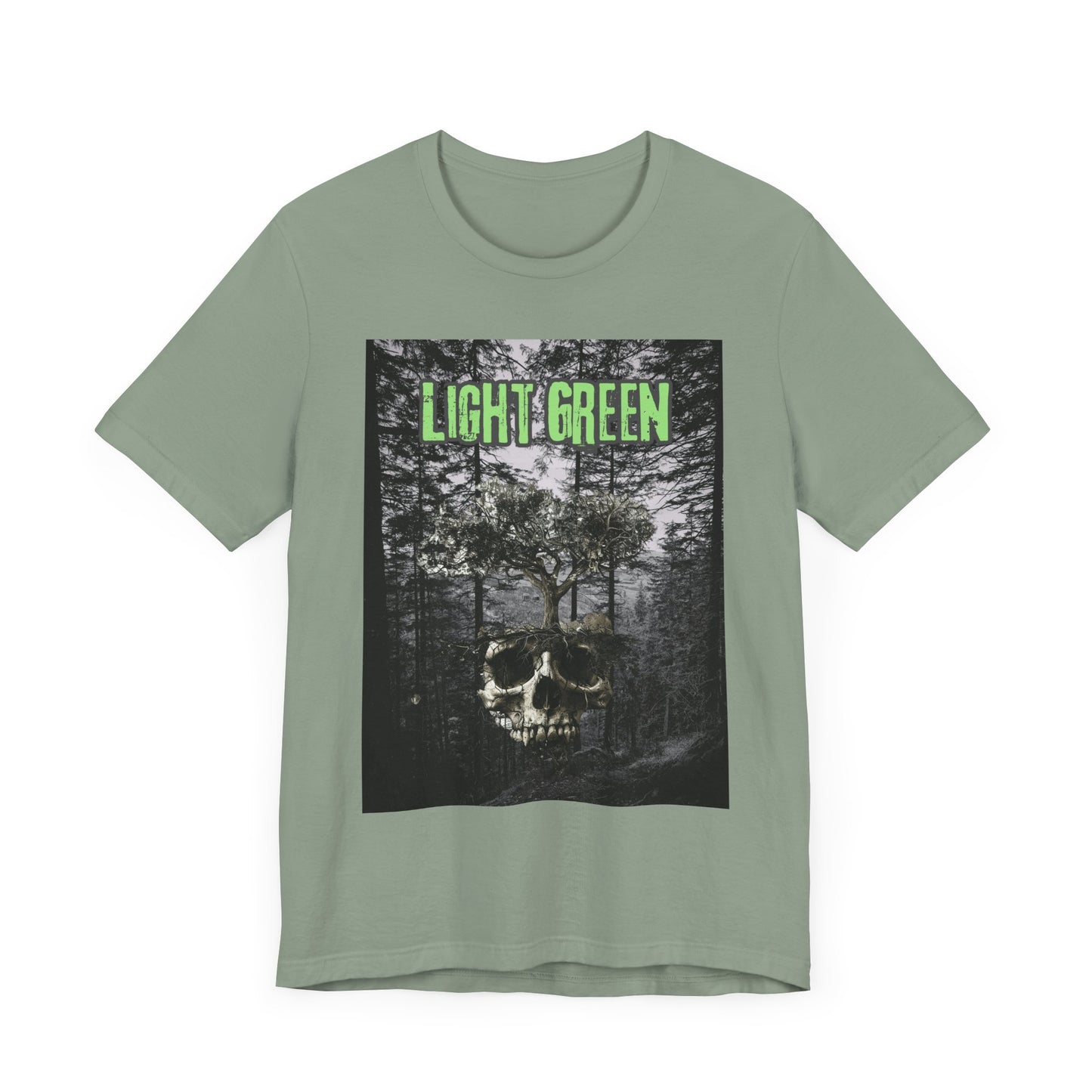 Light Green Skull Forest Unisex Tee - Edgy Graphic T-Shirt for Nature Lovers