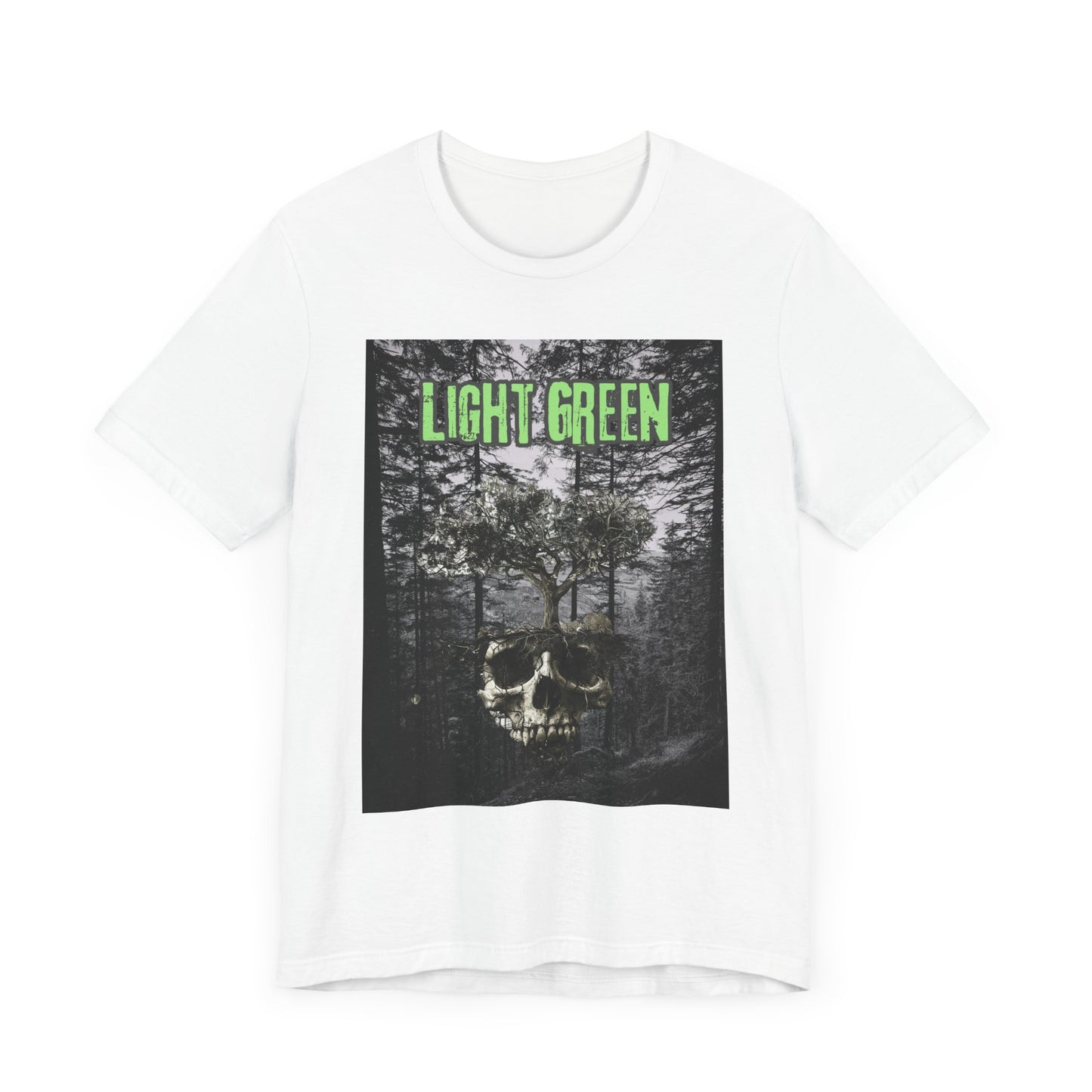 Light Green Skull Forest Unisex Tee - Edgy Graphic T-Shirt for Nature Lovers