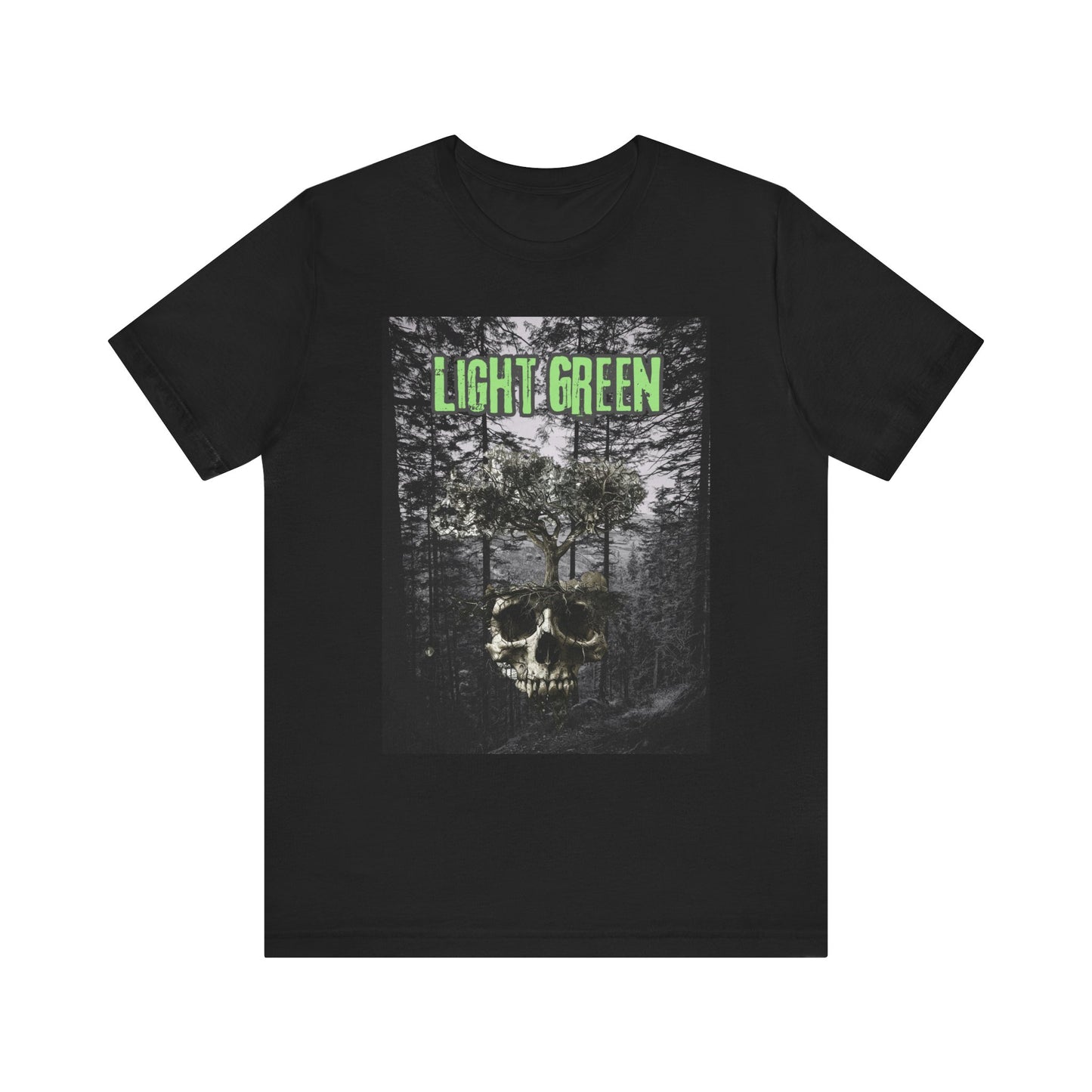 Light Green Skull Forest Unisex Tee - Edgy Graphic T-Shirt for Nature Lovers