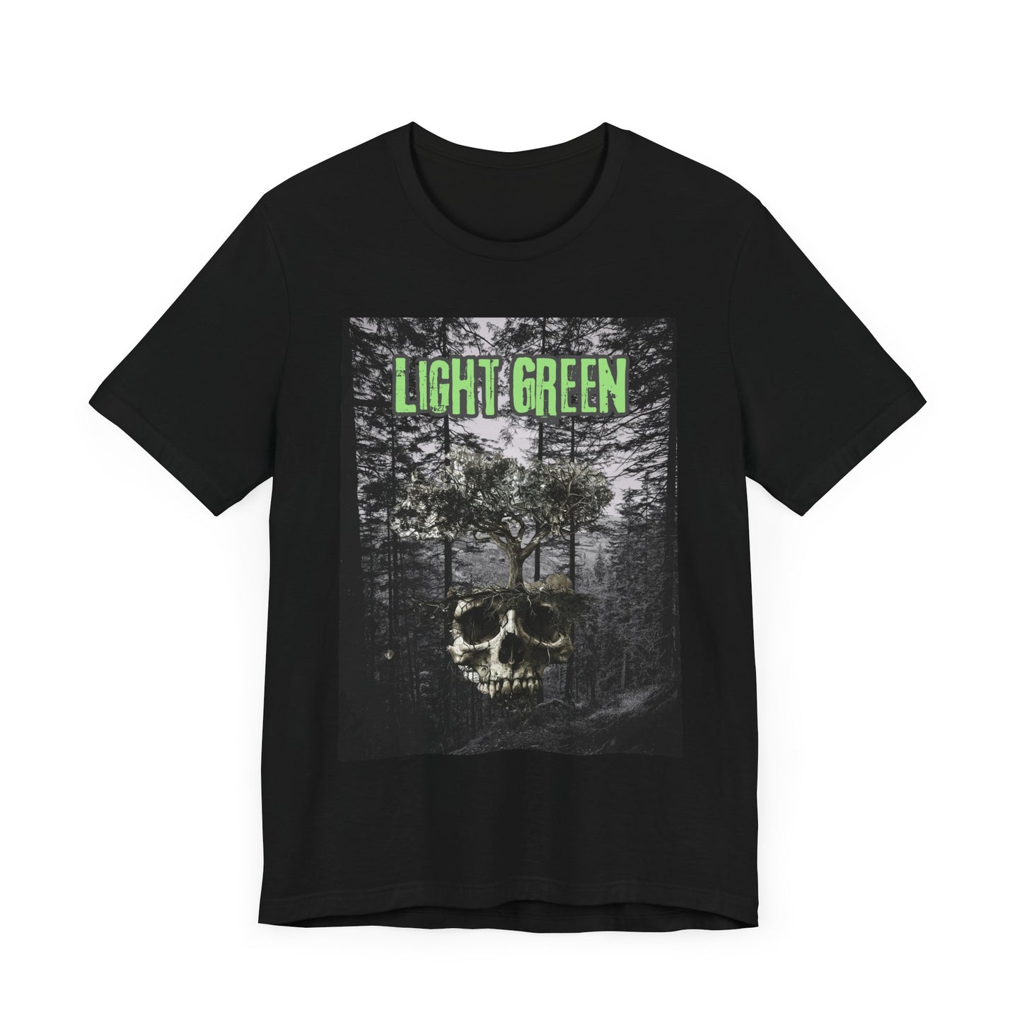 Light Green Skull Forest Unisex Tee - Edgy Graphic T-Shirt for Nature Lovers