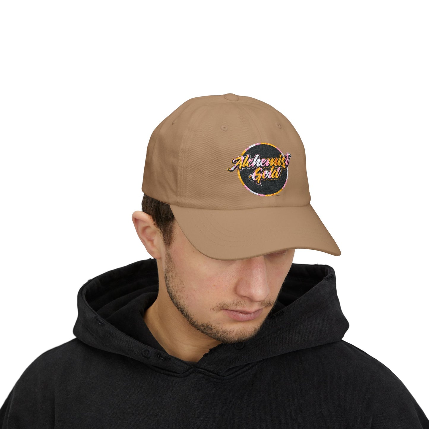 Alchemist Gold Embroidered Dad Cap - Casual White Hat for Everyday Style