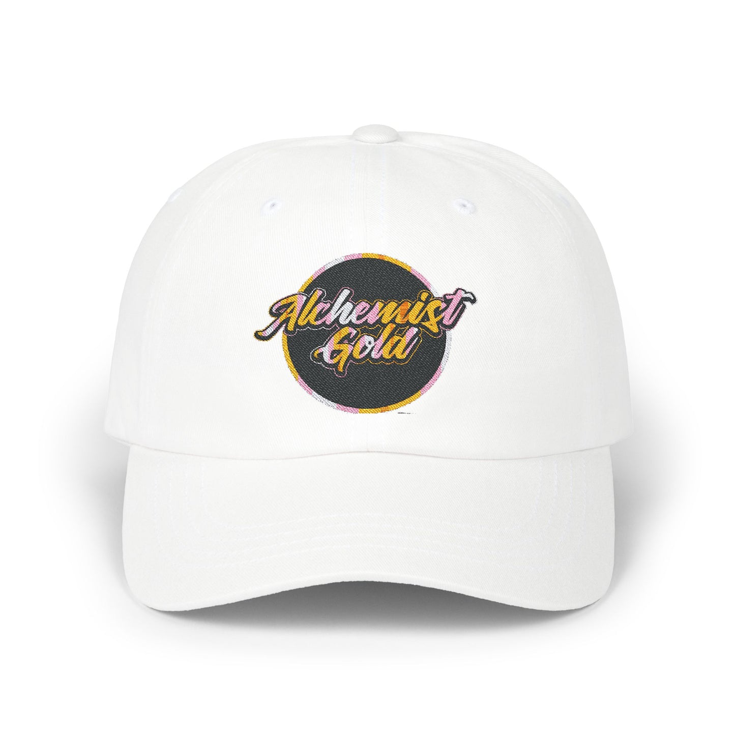 Alchemist Gold Embroidered Dad Cap - Casual White Hat for Everyday Style