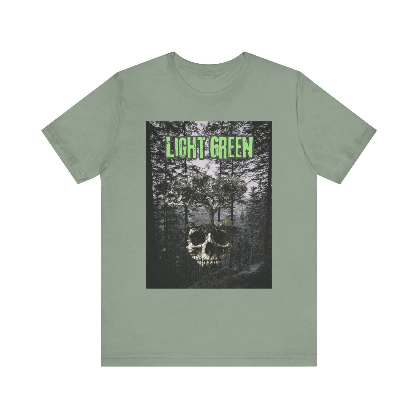 Light Green Skull Forest Unisex Tee - Edgy Graphic T-Shirt for Nature Lovers